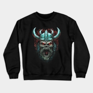 Screaming Scary Evil Red Eyed Zombie Viking Skull Crewneck Sweatshirt